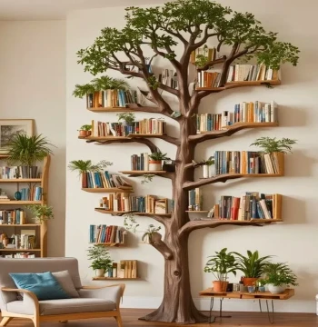 Creative Wall-Mounted Tree-Shaped Bookshelf, Solid Wood Branch Y-Shape Art Display Rack for Living Room, Bedroom, and Dining Storage