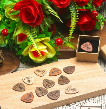 Black Walnut Wood Guitar Picks - Solid Wood Musical Instrument Plectrums for Acoustic and Electric Guitars, Gift Set