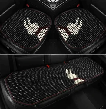 Wooden Bead Car Seat Cushion - Summer Cooling Pad with Cartoon Design for Women; Full 5-Seat Set of 3 Pieces, Breathable Beads for All Seasons