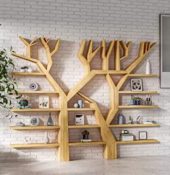 Solid Wood Tree-Shaped Bookshelf, Corner Floor Standing Storage Rack, Customizable for School, Office, Kids, Creative Multi-Layer Reading Cabinet