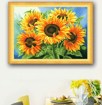 2025 New Cross Stitch Finished Product - Handmade Sunflower Full Embroidery for Living Room, Bedroom, or Dining Room
