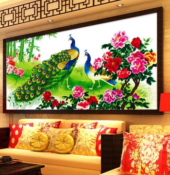 Fan Special Price Jinxiu Qiancheng New Peacock Cross-Stitch Finished Embroidery Blooming Flowers Bring Wealth Living Room Optional Frame