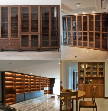 Hangzhou Rongsu Custom Full-Wall Walnut Bookcase, North American Black Walnut Custom Bookshelf, Walnut Book Cabinet