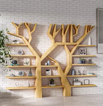 Solid Wood Tree-Shaped Corner Bookshelf - Freestanding Multi-Tier Reading Rack for Schools, Offices, and Kids