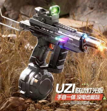 Huoguang New UZI Electric Water Gun - High-Pressure Automatic Continuous Spray Toy with Flashing Lights