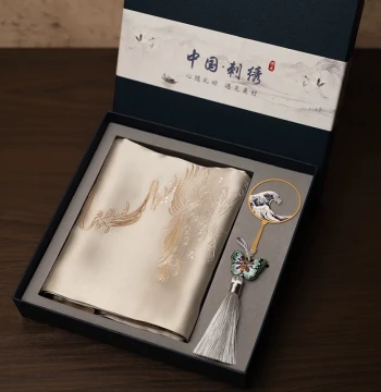Su Embroidery Silk Scarf with Hand-Embroidered Bookmark Gift Box, Chinese Style Business Souvenir for Meetings