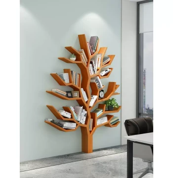 Minimalist Modern Solid Wood Tree-Shaped Bookshelf – Creative Wall-Mount or Floor-Standing Storage & Decor Shelf for Office, Living Room, or Sofa Side