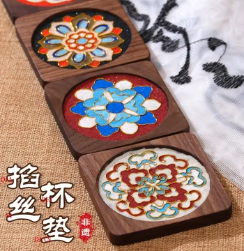 Intangible Cultural Heritage Cloisonné Wire-Enamel Painting DIY Craft Kit Wooden Coaster Traditional Chinese Style Mother's Day Activity