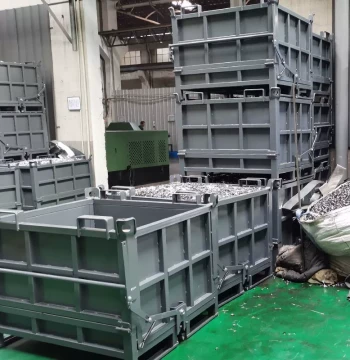 Metal Dump Bin with Bottom-Opening Door, Stackable Scrap Container, Manual Operation for Easy Unloading