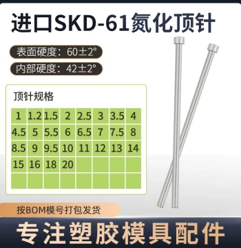 Imported SKD61 Ejector Pin for Die-Casting Molds, Fully Hardened, High-Temperature Resistant, Vacuum Nitrided Push Rods (Sizes: 2/3/4/5/6/8/10/12)