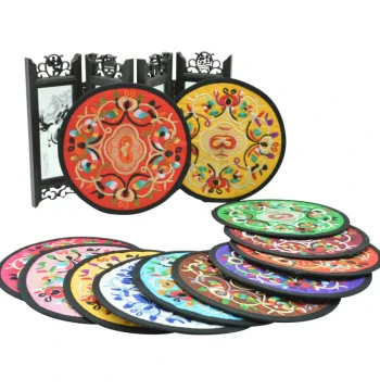 Chinese Style Embroidered Flower Coaster, Unique Souvenir for Study Abroad, Small Gift, Folk Handicraft