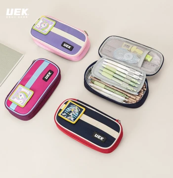 UEK Badge Pencil Case, Multi-Layer Large Capacity Stationery Box for Elementary and Middle School Students, Boys and Girls Pencil Box