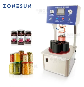 ZONESUN Semi-Automatic Vacuum Can Sealer for Sauce Glass Wide-Mouth Jars, 4-Head Mold Vacuum Capping Machine