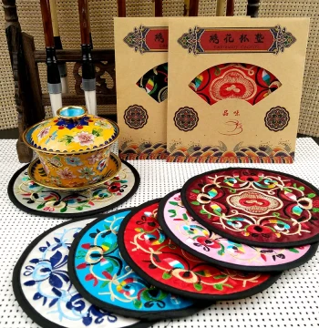 Ethnic Style Embroidered Tea Coaster Chinese Style Small Gift for Foreigners Overseas Souvenir
