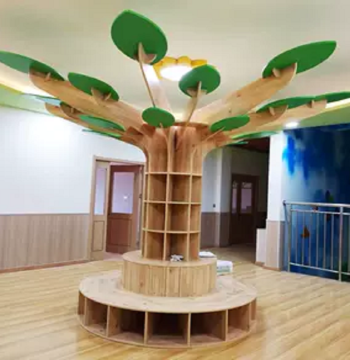 Minimalist Smart Tree Bookshelf for Libraries and Kindergartens - Column-Wrapping Design with Tree-Shaped Seating and Storage Cabinets for Picture Books