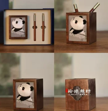 Su Embroidery Pen Holder, Handmade Double-Sided Embroidery Study Decor, Chinese Style Embroidery Craft Ornament, Suzhou Specialty Souvenir Gift