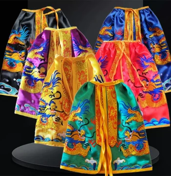 Buddha and Deity Statues Cape with Double Dragon Embroidery, Yellow/Red/Green/Blue/Purple Robes for Guan Yu, God of Wealth, and Dragon Robes (Various Sizes)