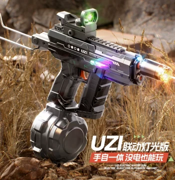 Electric Water Gun with Flashing Lights and Fire Effects, Auto-Suction, Uzi-Style Linkage Continuous Fire