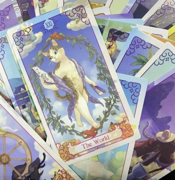 [In Stock] Cat Tarot: Purple Mist Cat Ancient Style Tarot Cards, Panwei Replica Edition