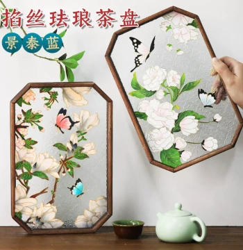 Cloisonné Enamel Painting DIY Craft Kit for Tea Trays, Intangible Cultural Heritage Jingtailan, Gift Souvenir Ornament for Units and Mother's Day