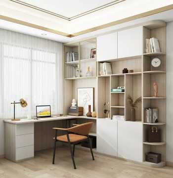 G-Sofia Bedroom Desk with Integrated Bookshelf, Wall-Mounted Storage Unit, Corner Study Cabinet and Learning Desk Combo for Home Office