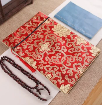 Premium Embroidered Sutra Bag and Pencil Case, Double-Layer Thickened Scripture Storage Pouch for Merit Accumulation, Longevity, Dharma Propagation, and Sutra Copying