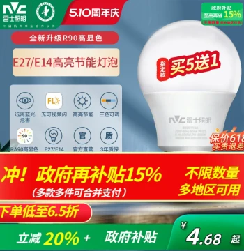 NVC Lighting LED Bulb, Screw Base Energy-Saving Lamp, E27 Spiral Socket Super Bright Household E14 Eye-Care Bulb