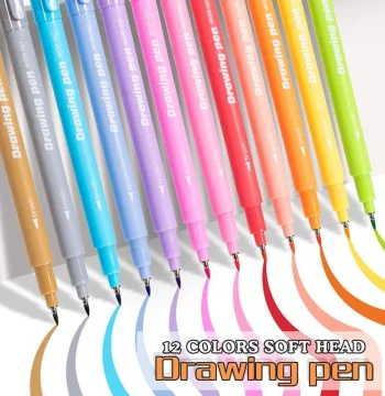 12 Colors Professional Drawing Pens Arts Calligraphy Brush P