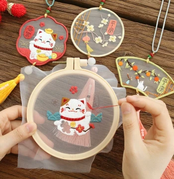 Embroidery DIY Material Kit for Handmade Peace Blessing Amulet Bookmarks and Charms, Double-Sided Su Embroidery Gift for Boyfriends