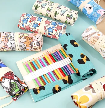 Handmade Canvas Pen Roll, Large Capacity Canvas Pen Case for Men and Women, Sketch Colored Pencil Drawing Stationery Bag, Rolling Pen Storage Bag