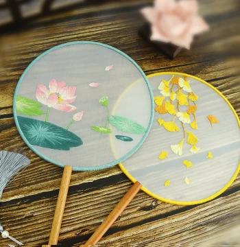 Embroidered Round Fan DIY Craft Kit - Beginner-Friendly Double-Sided Embroidery for Kids, Traditional Dance, Hanfu, and Qipao