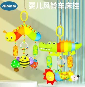 Global Select Baby Rainbow Caterpillar & Crocodile Animal Car Hanging Toy with Wind Chime for Soothing and Stroller Decoration