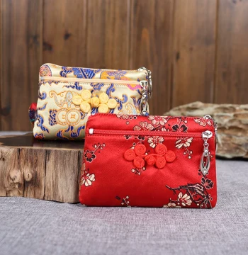 Silk National Trend Brocade Coin Purse with Double Zipper, Chinese Style Specialty Gift for International Visitors