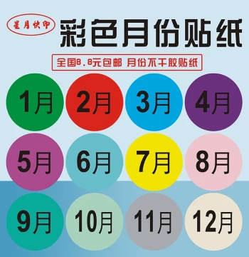 Adhesive Month Labels, Colored Number Stickers for Quarterly Classification and Material Identification, Months 1-12 Custom Design and Printing