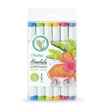 Ohuhu Dual-Tip Alcohol Markers Soft & Hard Tips 6 Colors Single Pack Basic Light Skin Tones for Student Art, Teacher Exam Prep, Anime Creation, Coloring, Kids' Painting