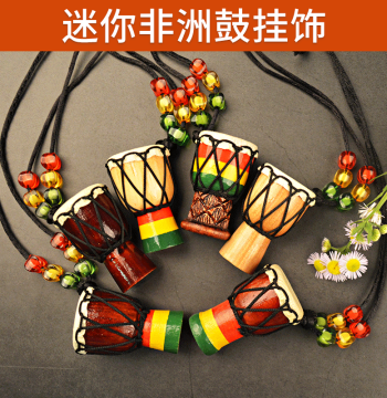 Mini Hand Drum Pendant Necklace African Style Handmade Souvenir