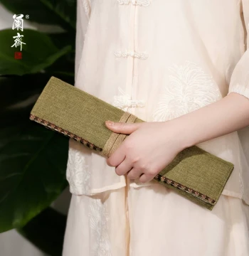 Traditional Calligraphy Brush Roll Case, Cotton-Linen Art Supply Bag for Painting and Sketching - Large Capacity Portable Storage
