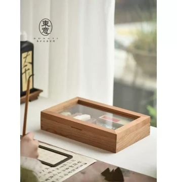 Dongyi North American Cherry Wood Desktop Organizer Box, Storage Case, Collection Box, Seal Display Case, Traditional Scholar's Four Treasures