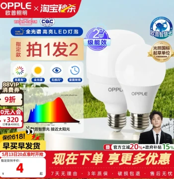 Opple LED Bulb, Full Spectrum High CRI Energy-Saving Home Lamp, Super Bright E27/E14 Screw Base Light Source QP