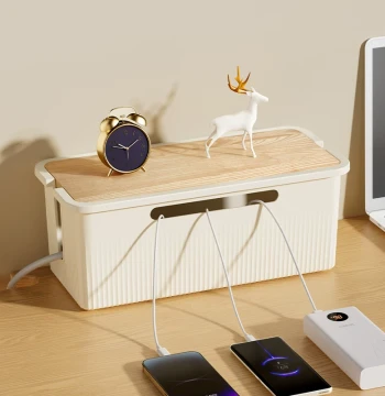 Power Strip Organizer Box for Cables, Chargers, and Outlets – Desktop Wire Management Solution