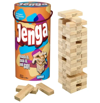 Authentic US Jenga Classic Wooden Stacking Block Game for Kids, Family, and Parties