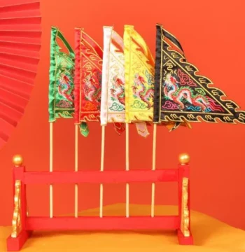 Mini Five-Camp Flag with Embroidered Dragon: Small Five-Direction Ritual Flag for Spiritual Practices