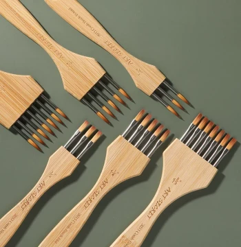 ArtSecret Korea New Multi-Tooth Comb Brush; Flat/Round Tip Watercolor & Acrylic Paint Brushes (Nylon/Wool) Model 2033