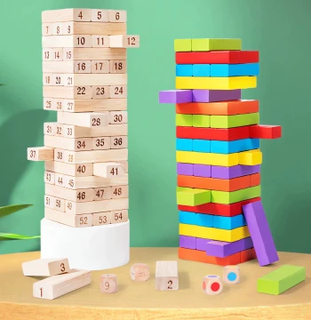 Number Stacking Blocks Children's Educational Toy Board Game Balance Adult Game Solid Wood Jenga 54 Pieces