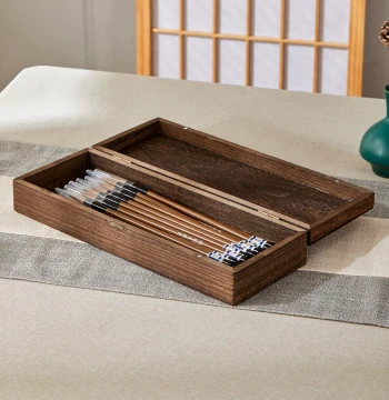 Solid Wood Calligraphy Stationery Set, Brush Storage Box, Seal and Jewelry Case, Flip-Top Wooden Box for Collectibles