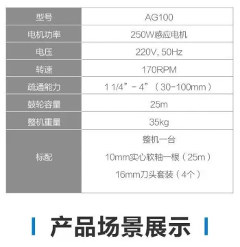 New AG-100 Drum-Type Drain Cleaning Machine for Municipal, Home, and Property Use - 30-110mm Pipes, Free Shipping