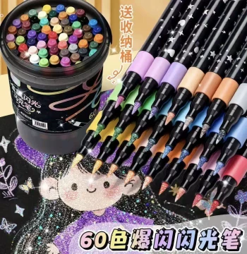 Glitter Acrylic Markers with Soft Tips - Pearl Finish for Students, Kids' Art, and Journaling