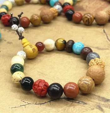 Tibet Souvenir Natural 18-Seed Bodhi Bracelet, Cinnabar Zodiac Jewelry for Couples