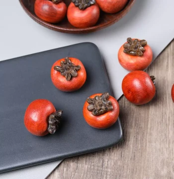 'Everything Goes as Wished' Red Sandalwood Handheld Ornament with Inlaid Agarwood Persimmon, Craft Decor for Office or Tea Table