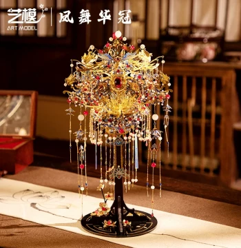 Yimo Chinese-Style Wedding Phoenix Crown 3D Metal Puzzle Model, Handcrafted Bridal Gift, Golden-Winged Bird Crown